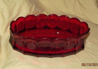 Vintage Fostoria Ruby Red " Ben Franklin " & " Liberty Bell " Coin Dot Oval Bowl