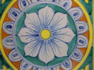 Vintage Pottery Barn Italian Art Tile Trivet Flower 8.  25 "