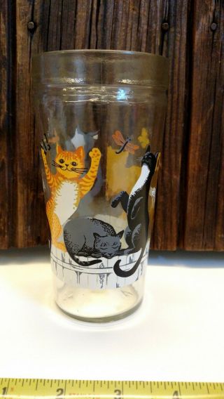 Vtg Cats Anchor Hocking Jelly Jar Glass Dancing Cats Butterflies Dragonflies
