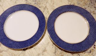 (2) Booths Silicon China England Side Plates White Blue Band Gold Accents 8 "