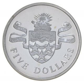 Silver - World Coin - 1977 Cayman Islands 5 Dollars World Silver Coin 35.  4g 964