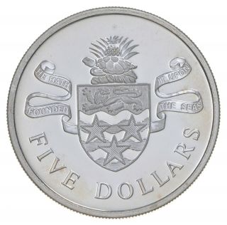 Silver - World Coin - 1977 Cayman Islands 5 Dollars World Silver Coin 35.  7g 935