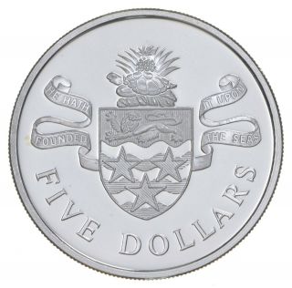 Silver - World Coin - 1977 Cayman Islands 5 Dollars World Silver Coin 35.  6g 941