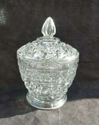 Vintage Indiana Glass Covered Sugar Bowl Dish With Lid Clear Diamond Pattern