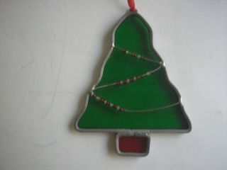 Stained Glass Christmas Tree Window Sun Catcher Ornament Tree With Bead Garland