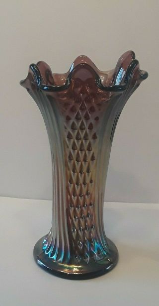 Fenton Amethyst Carnival Glass Vase Diamond Point Columns 8 "