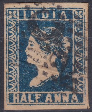 1855 India Half Anna Deep Blue Die Iii,  Sg10,  C/2 Cancel/postmark