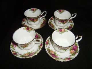 4 Royal Albert Old Country Roses 3 1/2 Inch Cups And 5 1/2 Inch Saucers