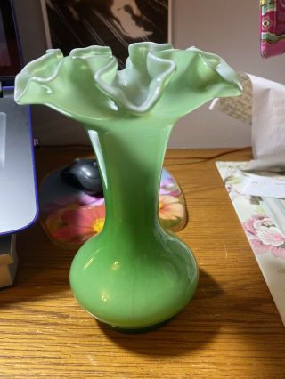 Fenton Green Overlay Vase