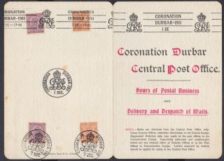 India 1911 Kgv Coronation Durbar Sheet,  Special Cancel.  Item