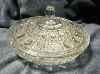 L E Smith Clear Glass Covered Candy Dish,  7 " Diameter