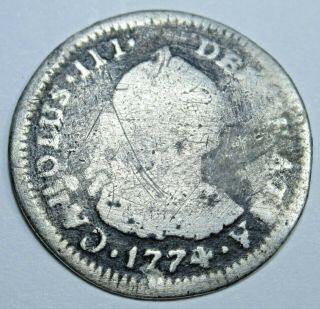 1774 Mj Spanish Silver 1/2 Reales Piece Of 8 Real Colonial Pirate Treasure Coin