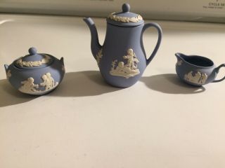 Old Wedgwood Mini Childs Dish Lavender Blue Coffee Pot Cream Sugar Jasperware