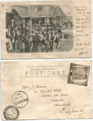 Singapore 1903 Pc Street Scene,  Singapore Precursor Sent Frm Batu Gajah To Uk