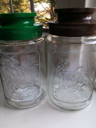 2 Anchor Hocking Tang Jars With Lids,  Embossed Spring & Summer Vintage