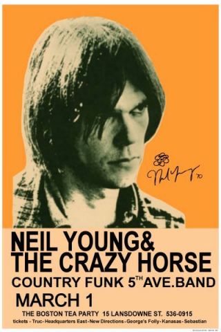 Neil Young 1970 Boston Concert Poster With Signature