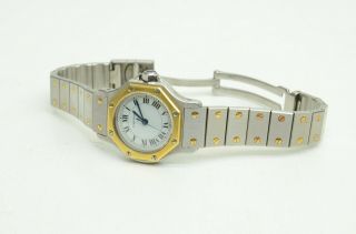 Auth Cartier Santos Watch Octagon 18k Gold Ladies Automatic Stainless Steel Logo