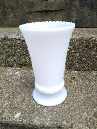 Vintage E.  O.  Brody Co White Milk Glass Ribbed Footed Vase 7 1/2 " Tall M5000