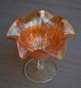 Vintage Fenton Marigold Carnival Glass Holly Berry Compote Candy Dish