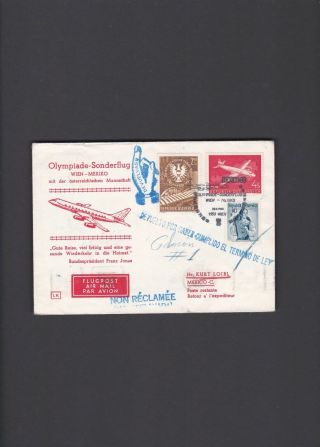 Mexico City 1968 Olympics First Flight Cover Vienna To Mexico Village Mark Back