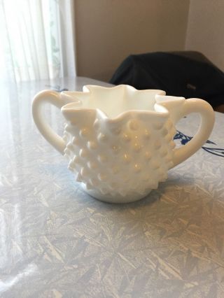 Vintage Fenton Milk Glass,  Opened Star Sugar Bowl,  Hobnail Pattern