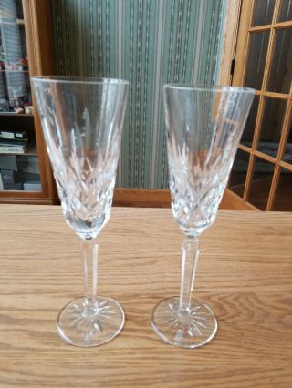 Pair (two) Of Waterford Crystal Lismore Champagne Flutes 8 3/4 Inches Tall