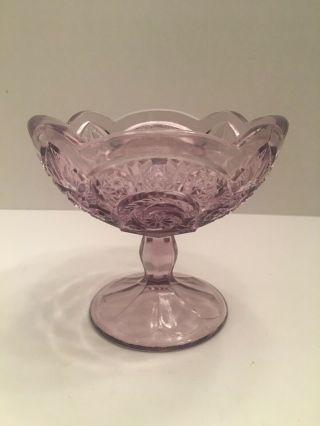 Vintage Amethyst Pressed Glass Pedestal Candy Trinket Dish