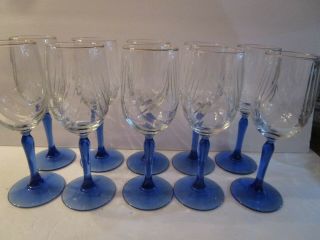 Set Of 10 Lenox Cobalt Blue Stem Wine Swag Draped Glasses Goblets Gold Rim 8 Oz