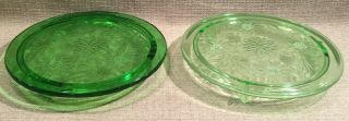 2 Green Depression Glass Cake Plates Sunflower Pattern 3 Footed
