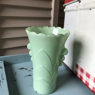Vintage Jadite Fired On 6” Bud Vase