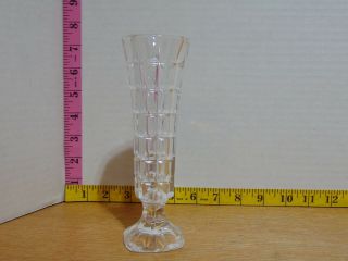 C1970s Cut Crystal Clear Bud Vase Square Pattern 6 1/2 "