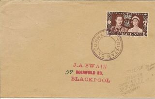 Tristan Da Cunha 1937 Coronation Cover To Blackpool Cancelled Type Vii