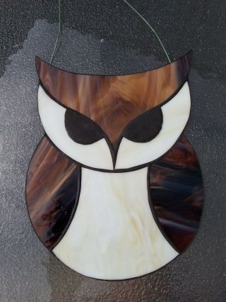 Stained Glass Owl,  Leaded Glass Suncatcher Window Panel Hand Crafted Usa