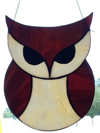 Stained glass owl,  leaded glass suncatcher window panel hand crafted USA 2