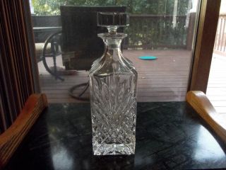 10 - 3/4 " Square Whiskey Liquor Decanter Glass Fan Criss Cross Diamond Cut Crystal