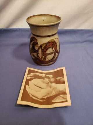 Vintage Robert Markle Clay Pottery Vase With Artist Pamphlet,  Signed Bottom