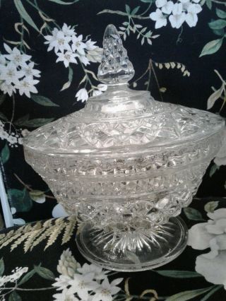 Anchor Hocking Wexford Candy Dish Footed With Lid Clear Diamond