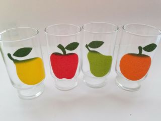 Vintage Drinking Glasses Set Of 4 Fruit Embossed On Apple Lemon Pear Orange