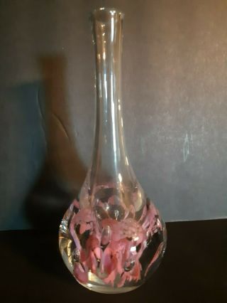 Murano Art Glass Bud Vase/ Controlled Bubbles/pink Suspended Splatter/good Cond