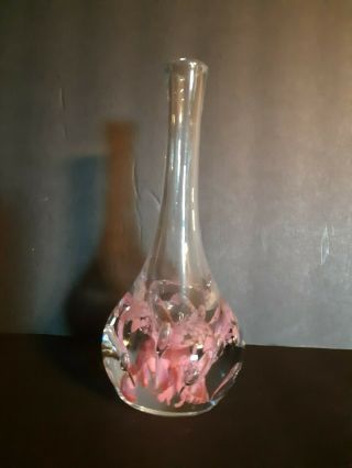 MURANO ART GLASS BUD VASE/ CONTROLLED BUBBLES/PINK SUSPENDED SPLATTER/GOOD COND 2