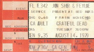 Vintage Grateful Dead Concert Ticket Stub August 14,  1979 Denver Red Rocks
