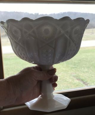Vintage Large Ornate Milk Glass Pedestal Fruit Bowl 7 1/4 X 7 1/2” 3
