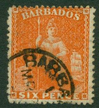 Sg 60 Barbados 1873.  6d Orange Vermilion.  Perf 14½ To 15½.  Fine Cat £95