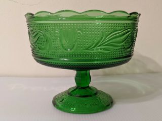 Vintage Green Glass Footed Candy Dish Compote E.  O.  Brody & Co Cleveland M600