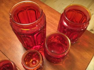 Set of 4 Vintage L.  E.  Smith AMBERINA RED Moon and Stars Apothecary Canister Jars 3