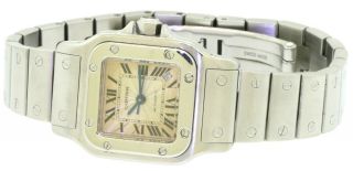 Cartier Santos 2423 High Fashion Ss Automatic Ladies Watch W/gold Guilloche Dial