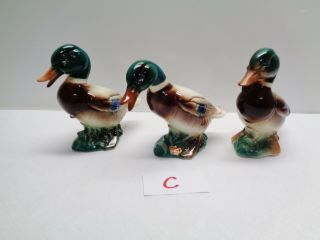 3 Vintage Royal Copley Windsor Art Pottery Mallard Duck Figurines Ceramic 5.  5 " C