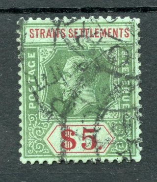 Malaya Straits Settlements 1912 - 23 $5 On Emerald Back Sg212c Cat £130