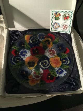 Peggy Karr Pansies Plate Signed Fused Glass Art Retired 11 "