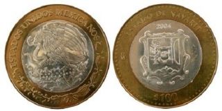 Mexico 100 Pesos 2004 Nayarit State Estado Silver Series Mexico States Unc